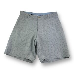 Peter Millar Summer Comfort Gray w/ White Floral AOP Stretch Golf Shorts Size 34